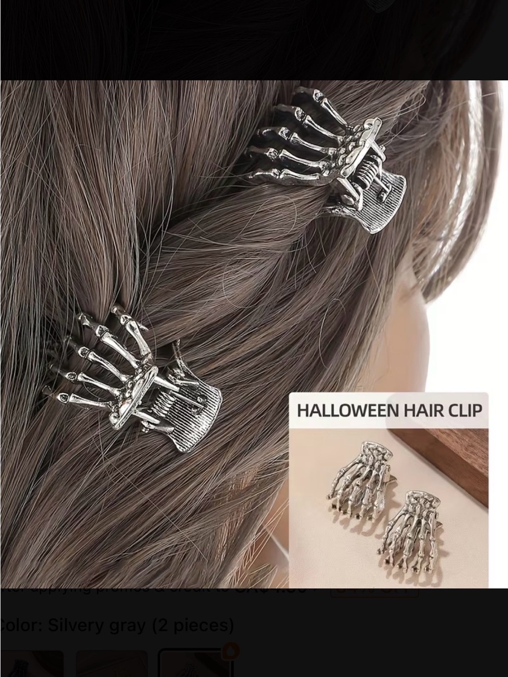 ⭐️ Skeleton Hand Silver Hair Clips - (2) Women Accessories